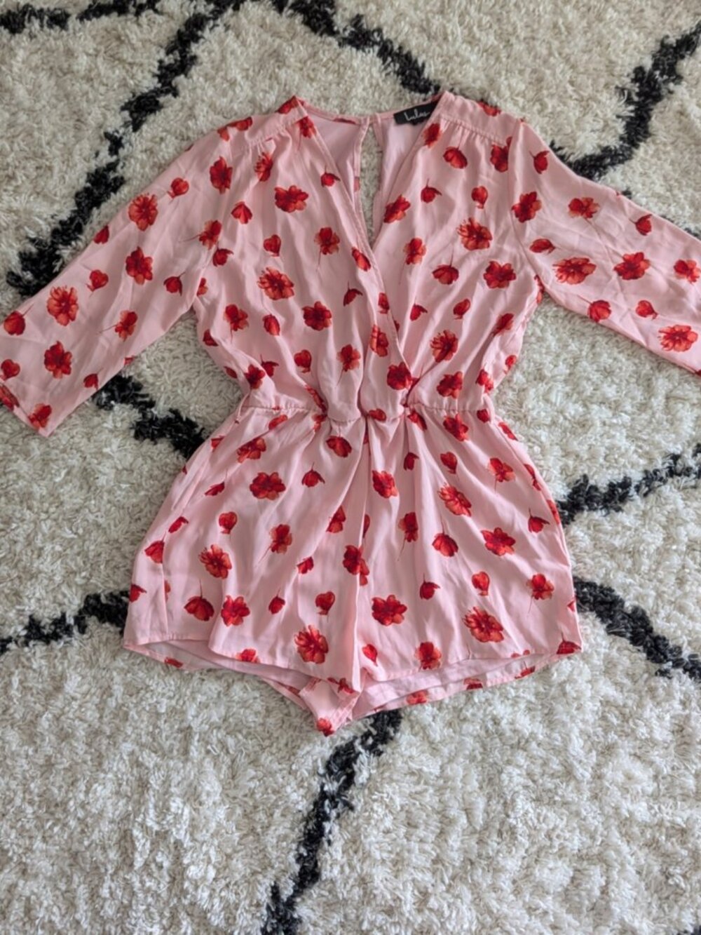 Lulu's Romper Pink with Red Flowers Romper (Never Worn)